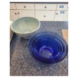 Collection of Vintage Mixing Bowls Including Blue Anchor Hocking Set