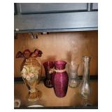 Collection of 5 Decorative Glass Vases Including Fenton Handpainted Vase
