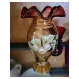 Collection of 5 Decorative Glass Vases Including Fenton Handpainted Vase