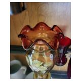 Collection of 5 Decorative Glass Vases Including Fenton Handpainted Vase