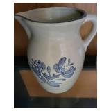 Marshall Pottery Stoneware Pitcher and Mixing Bowl with Blue Floral Design