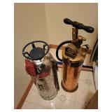 Lot of 2 Vintage Fire Extinguishers including Pyrene Brass Model