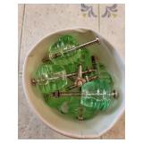 Set of 6 Green Glass Drawer Pulls with Hardware