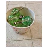 Set of 6 Green Glass Drawer Pulls with Hardware