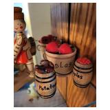 Russian Folk Art Wooden Figurine and Miniature Barrel Set