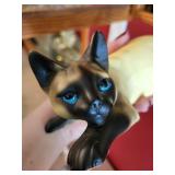 Vintage Siamese Cat Figurine with Blue Eyes