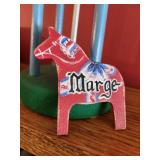 Mark Ostrom Swedish Lindstrom Water Tower Model with Dala Horse