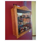 Wall-Mounted Oak Display Cabinet with Glass Door and Shelves 21x6x22 Inches