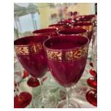 Red Stemmed Vintage Glassware Collection with Gold Details