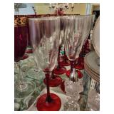 Red Stemmed Vintage Glassware Collection with Gold Details