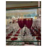 Red Stemmed Vintage Glassware Collection with Gold Details