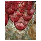Set of Ruby Red Stemmed Glasses with Textured Stems