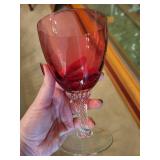 Set of Ruby Red Stemmed Glasses with Textured Stems