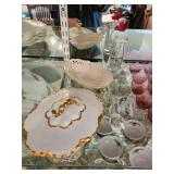 Lenox Porcelain Oval Bowl and 2 Crystal Glass Roses in Vases