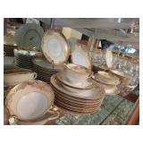 Noritake Glenmore Handpainted China Dinnerware and Glassware Set with Gold Trim