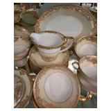 Noritake Glenmore Handpainted China Dinnerware and Glassware Set with Gold Trim