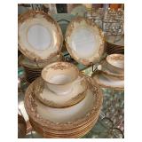 Noritake Glenmore Handpainted China Dinnerware and Glassware Set with Gold Trim