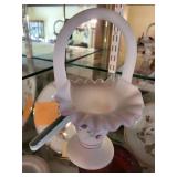 Fenton Hand-Painted Satin Glass Basket with Floral Design