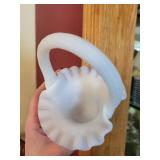 Fenton Hand-Painted Satin Glass Basket with Floral Design