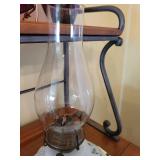 Vintage Frosted Glass Oil Lamp with Hand-Painted Florals and Shaker Set