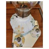 Vintage Frosted Glass Oil Lamp with Hand-Painted Florals and Shaker Set