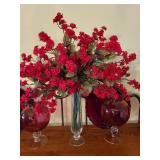 Collection of Red Art Glass Decor Pieces with Plates, Vases, and Candle Holder