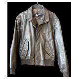 LBR - Members Only Leather Motorcycle Jacket - Genuine Gray Leather, Full Zip, Size 44