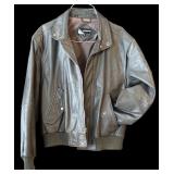 LBR - Members Only Leather Motorcycle Jacket - Genuine Gray Leather, Full Zip, Size 44