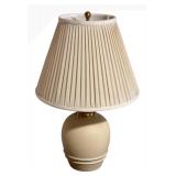Cream Ceramic Table Lamp With Pleated Shade & Gold Accents