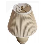 Cream Ceramic Table Lamp With Pleated Shade & Gold Accents