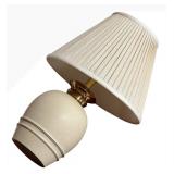 Cream Ceramic Table Lamp With Pleated Shade & Gold Accents
