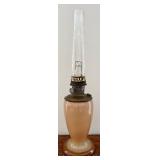Aladdin Mantle Lamp Peach Glass with Tall Chimney & White Crackle Vase