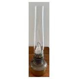 Aladdin Mantle Lamp Peach Glass with Tall Chimney & White Crackle Vase