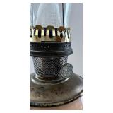 Aladdin Mantle Lamp Peach Glass with Tall Chimney & White Crackle Vase