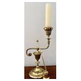 Candlestick Holder & Snuffer - Brass Ornate Asymmetric, Vintage, 10.75 in Tall