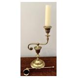 Candlestick Holder & Snuffer - Brass Ornate Asymmetric, Vintage, 10.75 in Tall