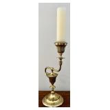 Candlestick Holder & Snuffer - Brass Ornate Asymmetric, Vintage, 10.75 in Tall