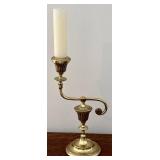 Candlestick Holder & Snuffer - Brass Ornate Asymmetric, Vintage, 10.75 in Tall