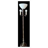Vintage Brass Floor Lamp with Shade - 62 in Tall, 3-Light Candelabra