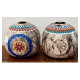 Set of two Navajo Horsehair Pottery Vases, Signed