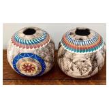 Set of two Navajo Horsehair Pottery Vases, Signed