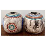 Set of two Navajo Horsehair Pottery Vases, Signed