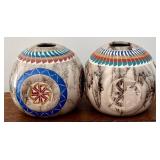 Set of two Navajo Horsehair Pottery Vases, Signed