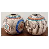 Set of two Navajo Horsehair Pottery Vases, Signed