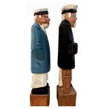Vintage Hand-Carved Wooden Sailor & Sea Captain Figures - 8 in Tall (Pair)