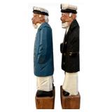 Vintage Hand-Carved Wooden Sailor & Sea Captain Figures - 8 in Tall (Pair)
