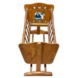 Vintage Wooden Rocker & High Chair Set With Painted Back Panel