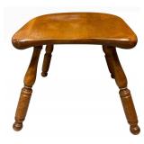 Vintage Wooden Stool - Kidney-Shaped Seat, Turned Legs