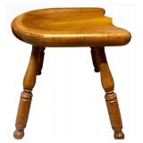 Vintage Wooden Stool - Kidney-Shaped Seat, Turned Legs