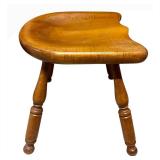 Vintage Wooden Stool - Kidney-Shaped Seat, Turned Legs